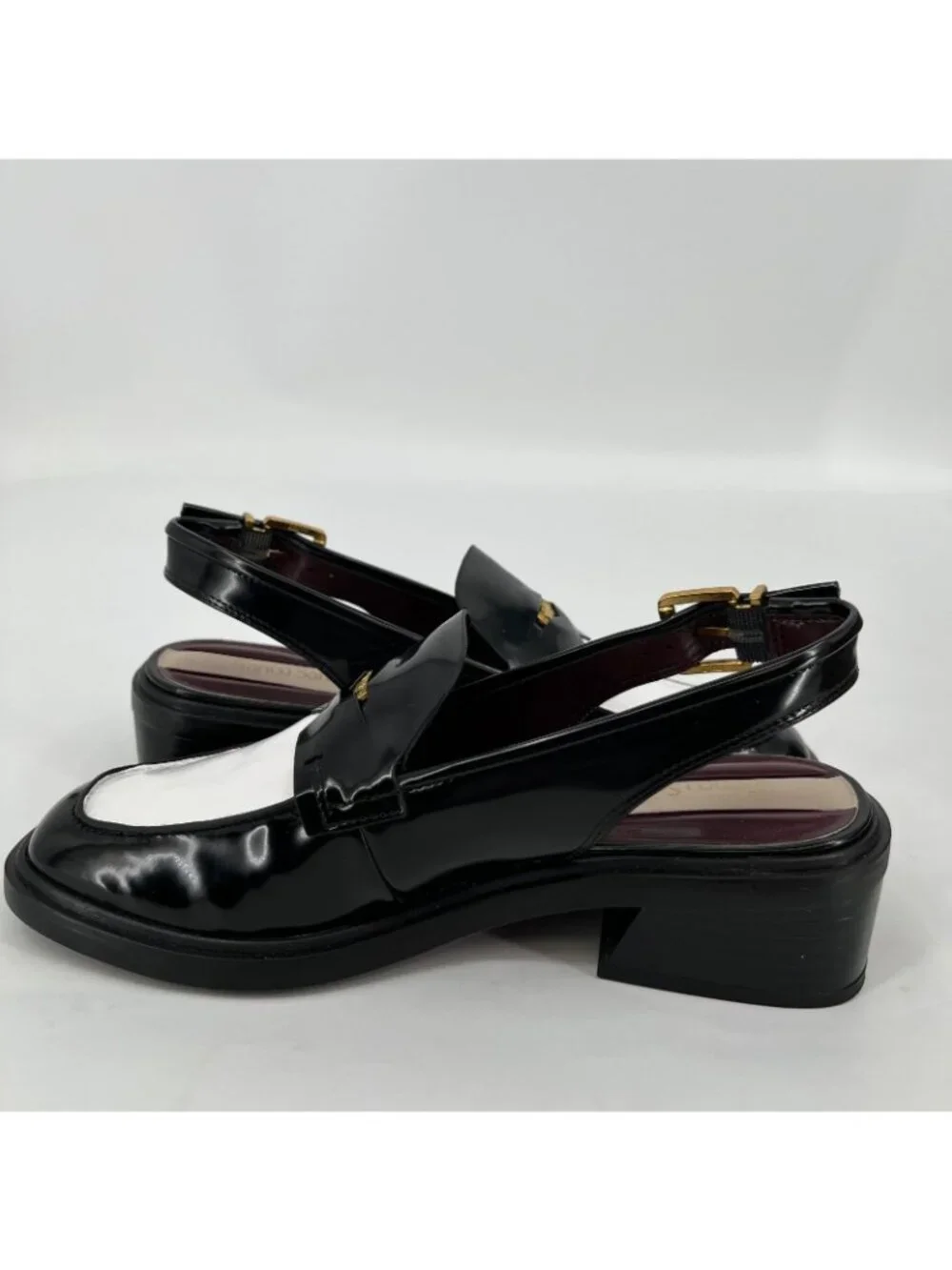 Franco Sarto Giada Slingback Loafers Black White Size 7M Square Toe Block Heel